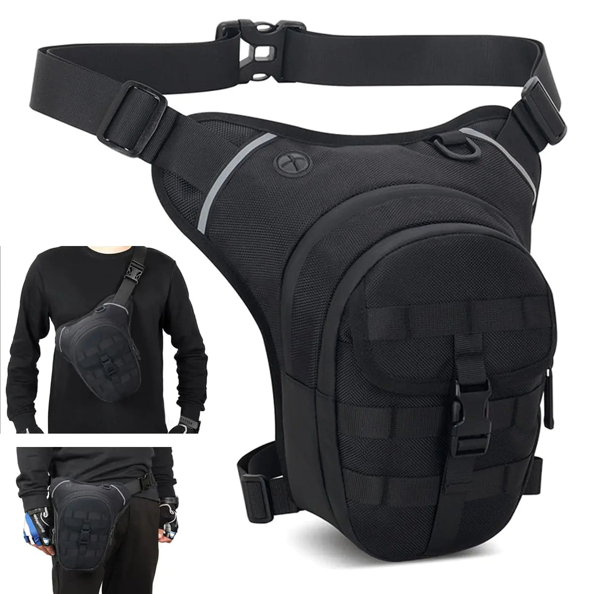 ADRUOX Hip Bag Leg Bag Motorcycle Leg Bag Thigh Bag With Leg Strap Drop Leg Bag for Motorcycle Bicycle Horse Riding Hiking Camping Fishing Hunting Outdoor Travel (black)