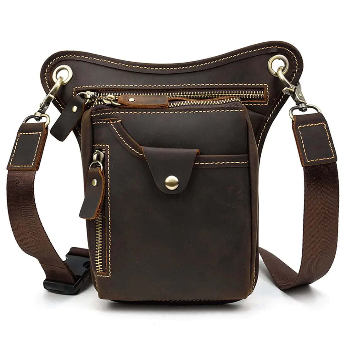 KPYWZER Vintage Leather Drop Leg Bag for Men Women Thigh Hip Bum Waist Fanny Pack Motorcycle Bike Riding Cycling Multi-Purpose Travel Hiking Sports Camping Pouch Deep Brown